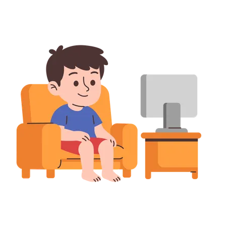 Junge vor dem Fernseher  Illustration