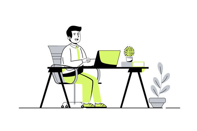 Junge sieht sich Videolektion auf Laptop an  Illustration