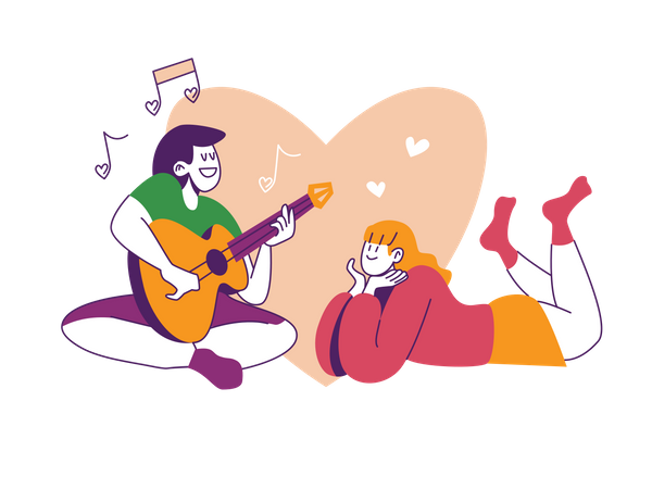 Junge singt für Mädchen  Illustration