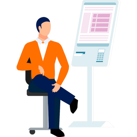 Junge sitzt am Ticketempfang  Illustration