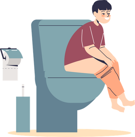 Junge sitzt in der Toilette  Illustration