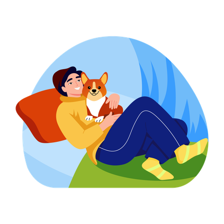 Junge sitzt mit Hund  Illustration