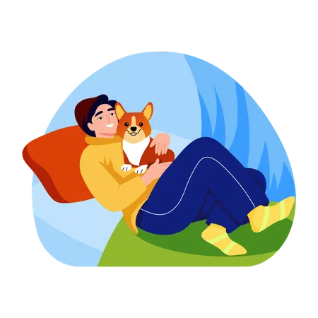 Junge sitzt mit Hund  Illustration