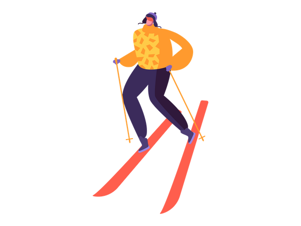 Junge beim Skifahren im Winter  Illustration