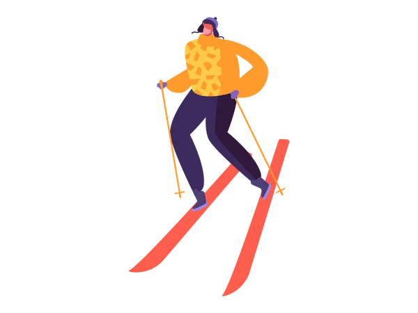 Junge beim Skifahren im Winter  Illustration