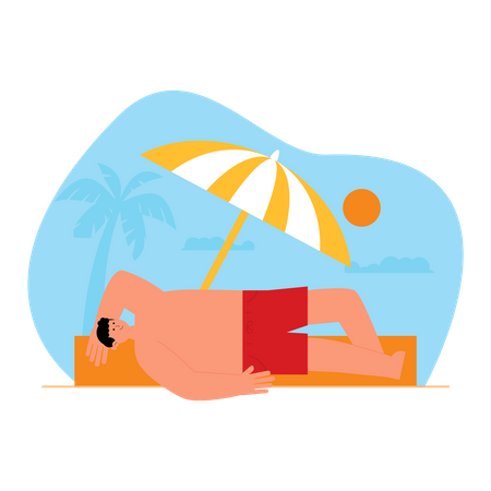 Junge beim Sonnenbaden am Strand  Illustration