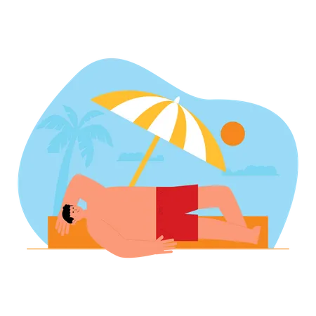 Junge beim Sonnenbaden am Strand  Illustration