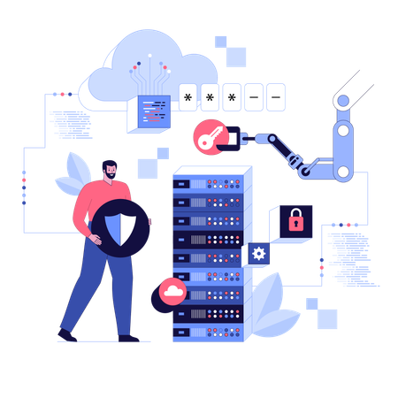 Junge sorgt für Server-Sicherheit  Illustration