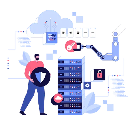 Junge sorgt für Server-Sicherheit  Illustration