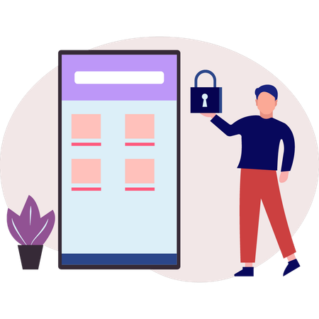 Junge speichert Passwort in verschiedenen Ordnern des Mobiltelefons  Illustration