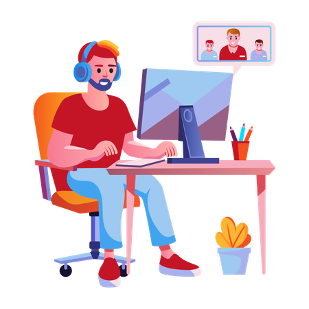 Junge Gamer spielen Online-Spiel  Illustration