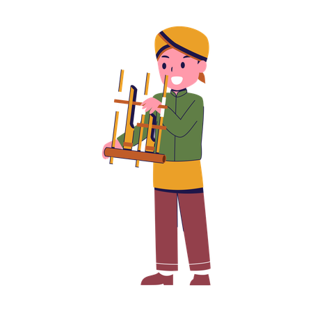 Junge spielt Angklung Musikinstrument  Illustration