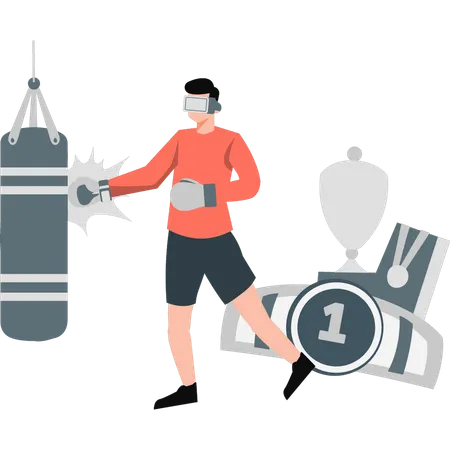 Junge spielt Boxspiel mit VR-Technologie  Illustration