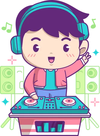 Junge spielt DJ auf Party  Illustration