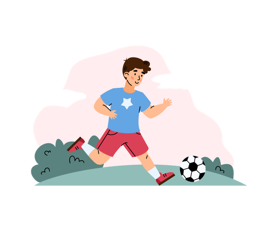 Junge spielt Fußball im Freien  Illustration