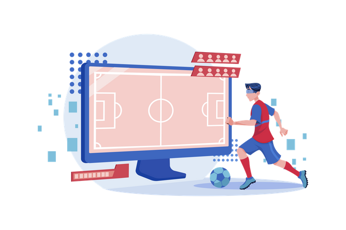 Junge spielt Fußball mit VR-Technologie  Illustration