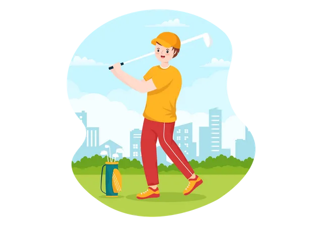Junge spielt Golf  Illustration
