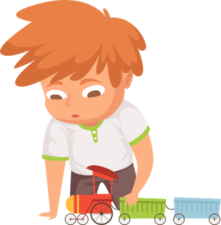 Junge spielt mit Eisenbahnspielzeug  Illustration