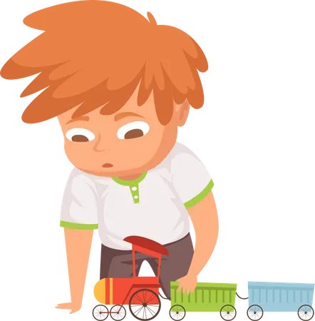 Junge spielt mit Eisenbahnspielzeug  Illustration