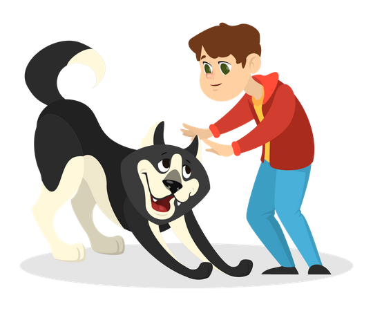 Junge spielt mit Hund  Illustration