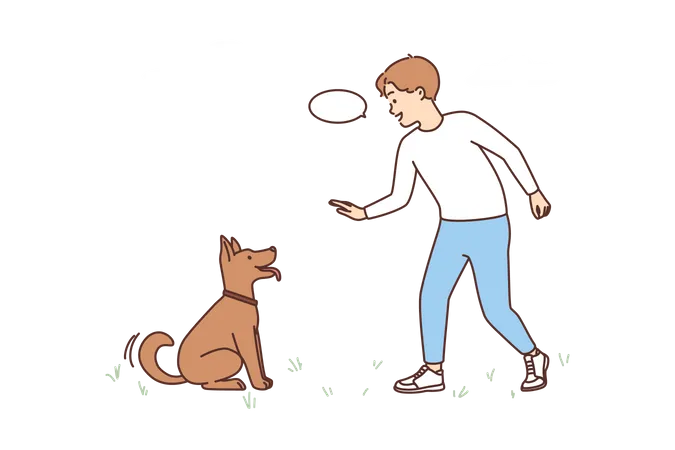 Junge spielt mit Hund  Illustration