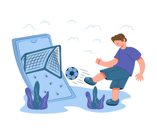 Junge spielt Online-Fußballspiel  Illustration