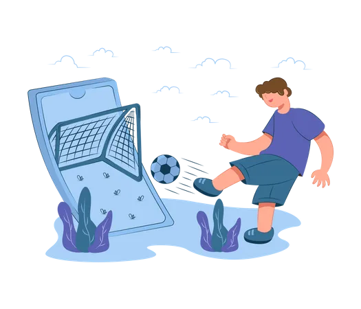 Junge spielt Online-Fußballspiel  Illustration