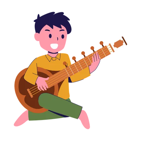 Junge spielt lässig Sitar  Illustration