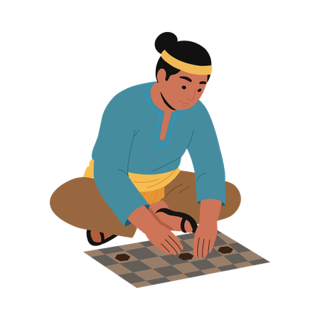 Junge spielt Stammesspiel  Illustration