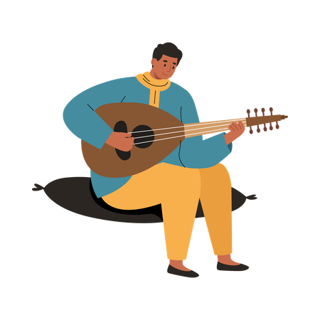 Junge spielt traditionelles Saiteninstrument  Illustration