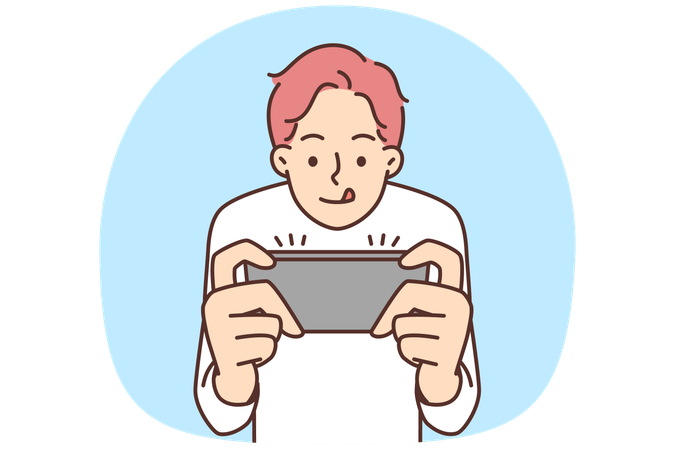 Junge spielt Videospiel auf dem Handy  Illustration