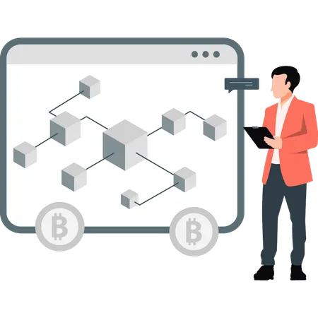 Junge spricht über Bitcoin-Netzwerke  Illustration