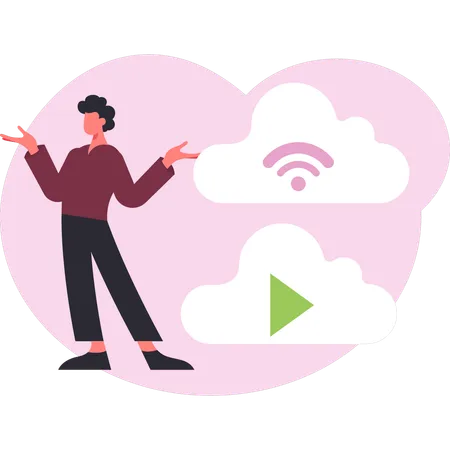 Junge spricht über Cloud-Video  Illustration