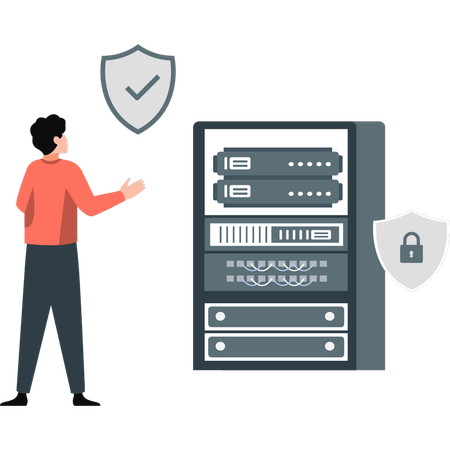 Junge spricht über Datenbankschutz  Illustration