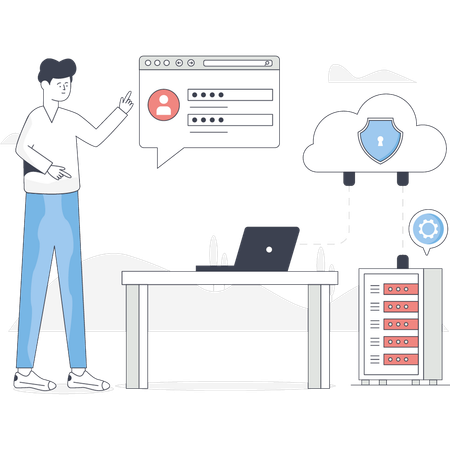 Junge spricht über Datenbankschutz  Illustration