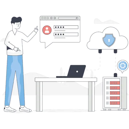 Junge spricht über Datenbankschutz  Illustration