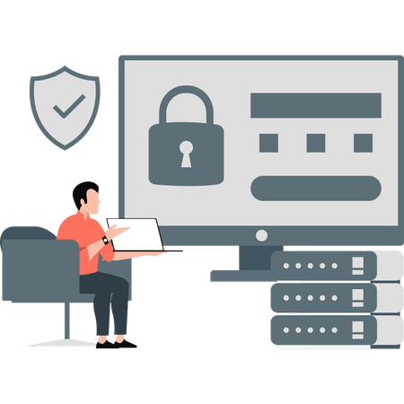 Junge spricht über Datenbanksicherheit  Illustration