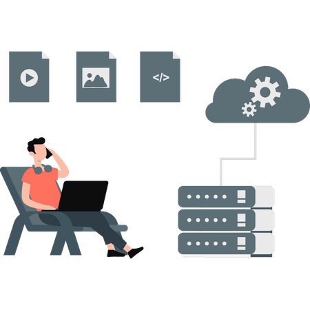 Junge spricht über die Übertragung von Cloud-Daten auf Mobilgeräte  Illustration