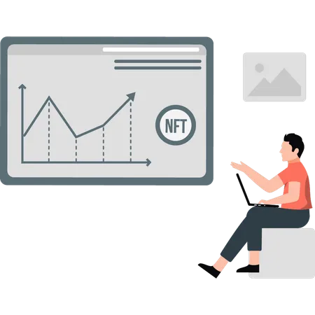 Junge spricht über steigende NFT-Grafik  Illustration