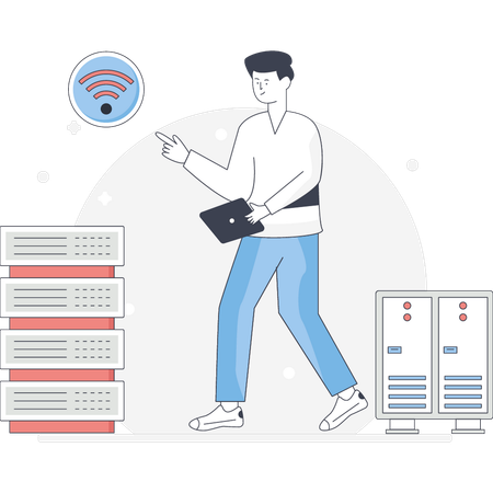 Junge spricht über Wireless-Server  Illustration