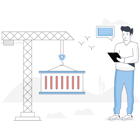 Junge steht auf der Baustelle  Illustration