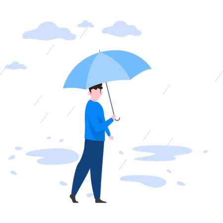 Junge steht im Regen mit Regenschirm  Illustration