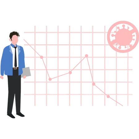 Junge steht neben Covid-Diagramm  Illustration