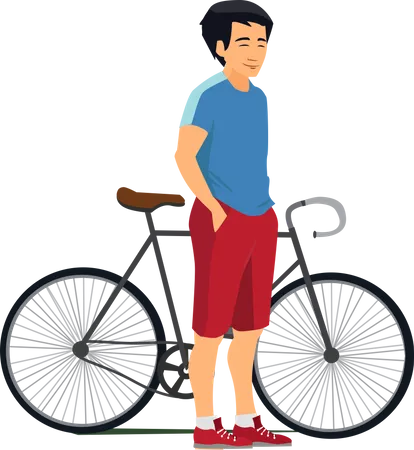 Junge steht mit Fahrrad  Illustration