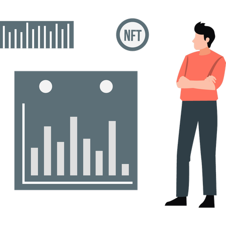 Junge steht mit NFT-Token  Illustration