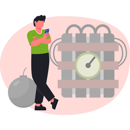 Junge steht in der Nähe von Bombenzeitzünder  Illustration