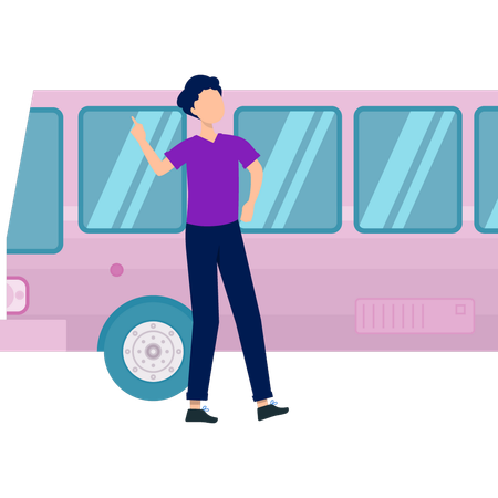 Junge steht neben Bus  Illustration
