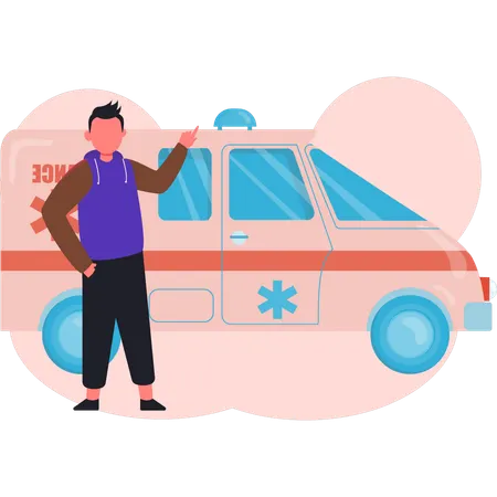 Junge steht neben Krankenwagen  Illustration