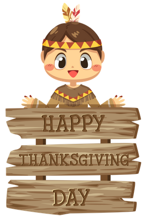 Junge steht neben Thanksgiving-Brett  Illustration