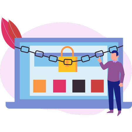 Junge stellt digitales Cybersicherheitssystem vor  Illustration